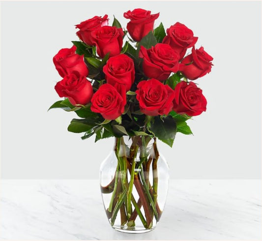 One Dozen Red Rose Arrangement on Vase